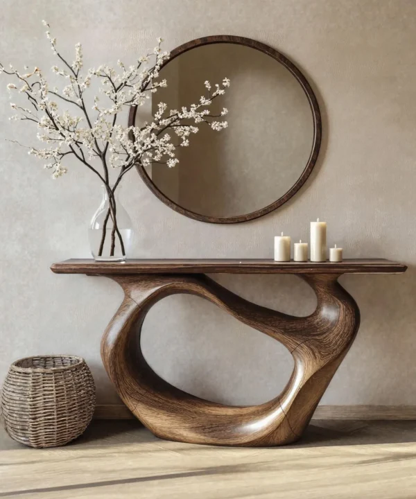 Mid Century Live Edge Solid Wood Console Table For Entry Hall Styling