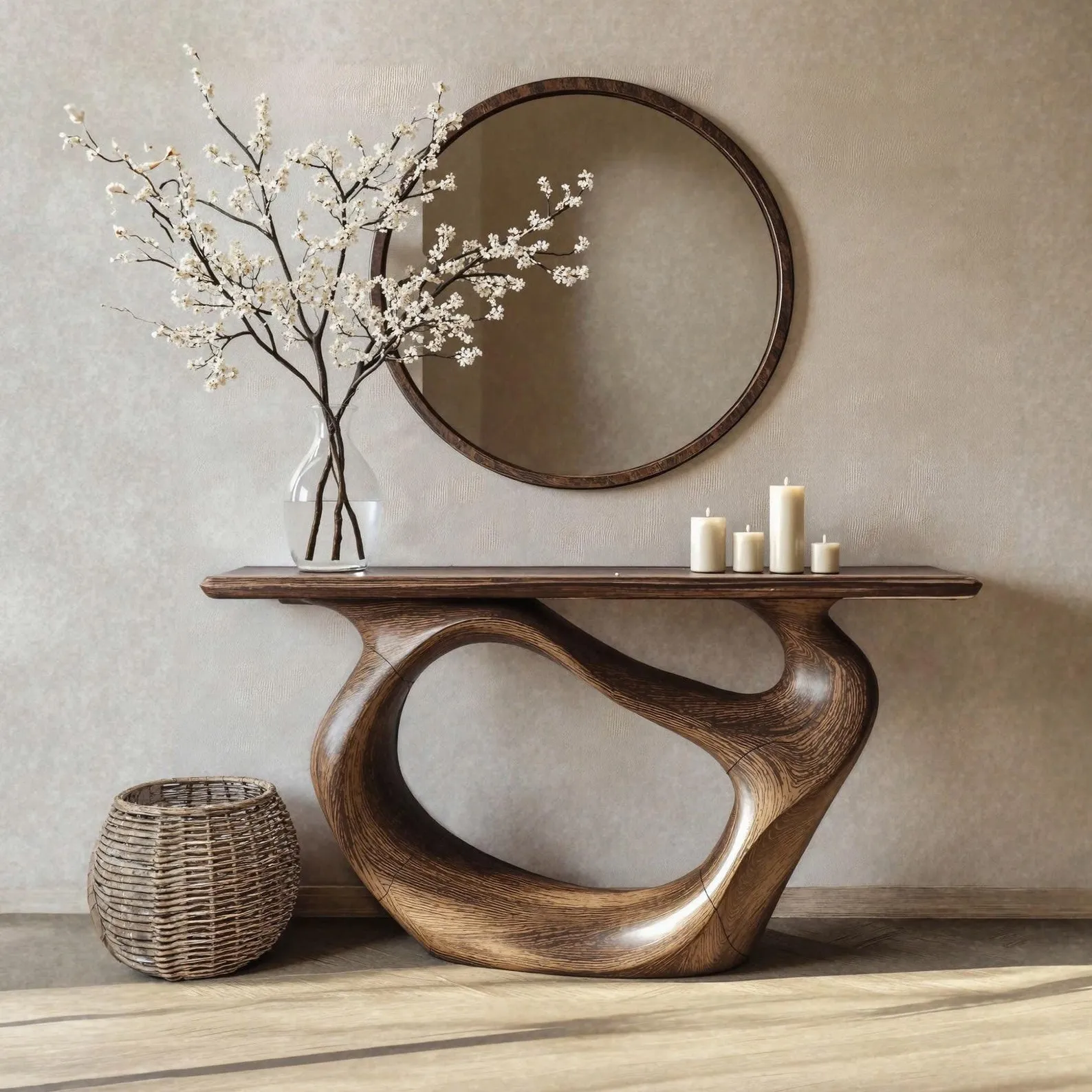 Mid Century Live Edge Solid Wood Console Table For Entry Hall Styling