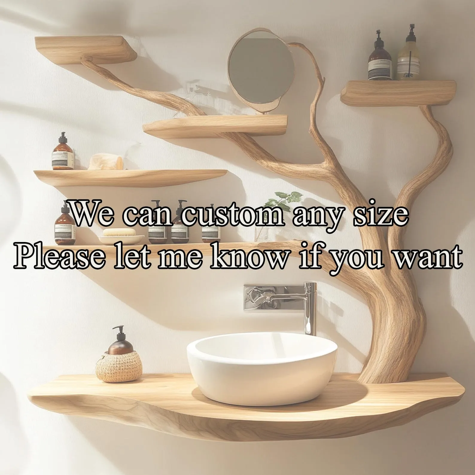 Handmade Rustic Wood Bathroom Vanity With Live Edge Shelf And Storage - Image 5