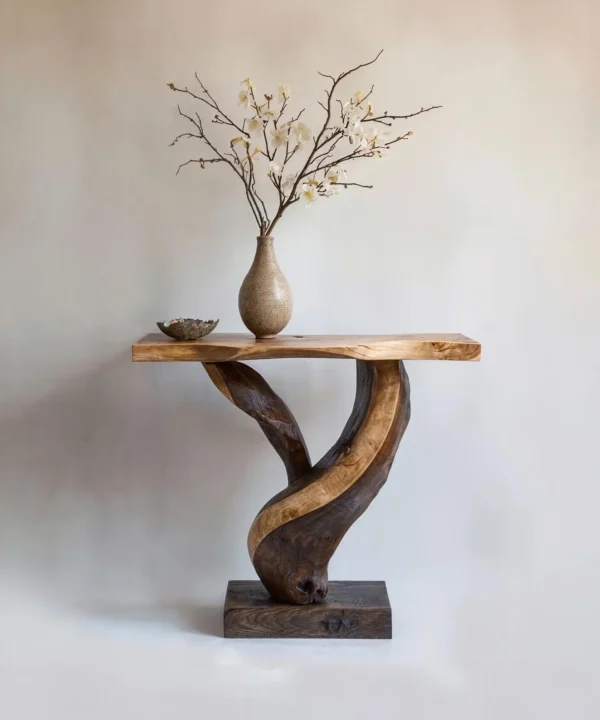 Farmhouse Live Edge Solid Wood Console Table In Slim Hallway Proportion