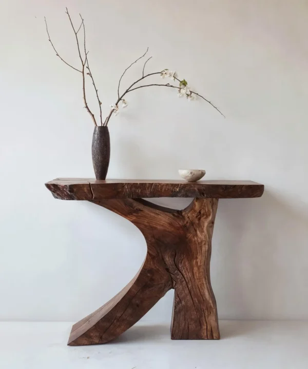 Natural Solid Wood Entryway Console Table With Live Edge Detail